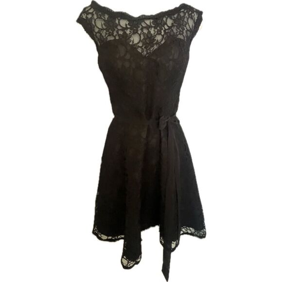 Vintage y2k Morí Lee Black Lace Dress Size M - Picture 3 of 8
